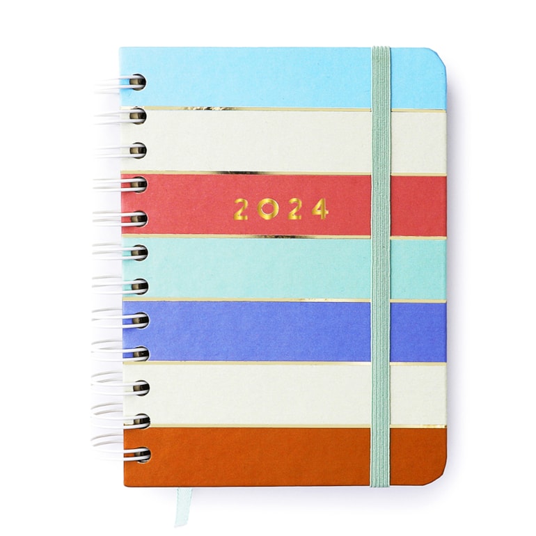 Agenda 2024 Planner Wire-o Diária Pastel Block Sport Listras Média