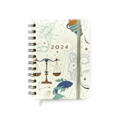 Agenda 2024 Planner Wire-o Semanal Journal Astral Cartas do Zodíaco Branco Pequena