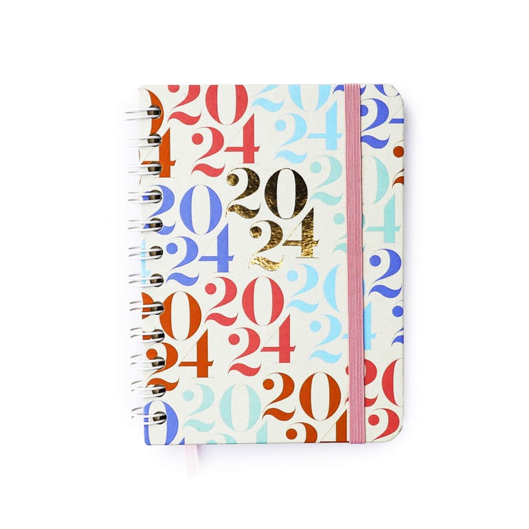 Agenda 2024 Planner Wire-o Semanal Journal Pastel Block Sport Dois Mil e Vinte Quatro Pequena