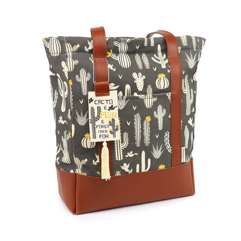 Sacola de cacto de desenho simples com zíper e vários bolsos para mulheres  - Bolsa de mão elegante para uso diário no trabalho - M, M, Medium