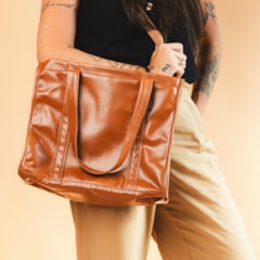 Bolsa Tote Midi com Alça Caramelo