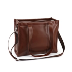Bolsa Tote Midi com Alça Marrom Cacau