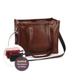 Bolsa Tote Midi com Alça Marrom Cacau