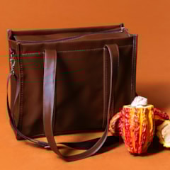 Bolsa Tote Midi com Alça Marrom Cacau