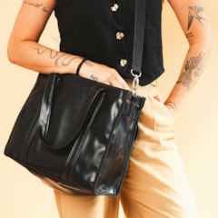 Bolsa Tote Midi com Alça Preta