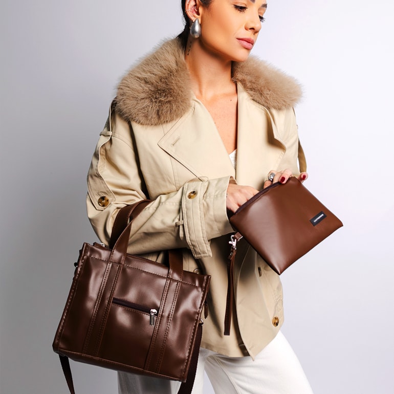 Bolsa Tote Mini com Alça Marrom Cacau