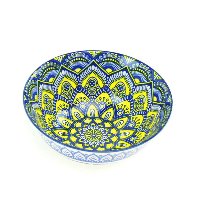 Bowl de Cerâmica Estampado Mandala Azul e Amarelo Grande