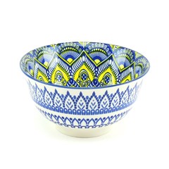 Bowl de Cerâmica Estampado Mandala Azul e Amarelo Grande