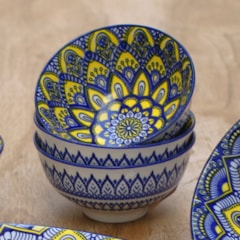 Bowl de Cerâmica Estampado Mandala Azul e Amarelo Pequeno