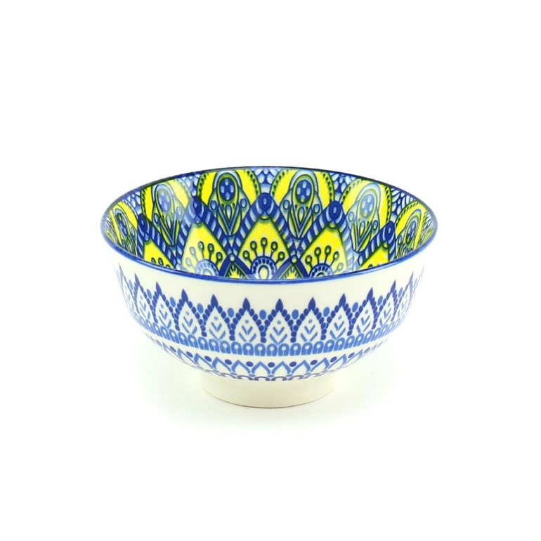 Bowl de Cerâmica Estampado Mandala Azul e Amarelo Pequeno