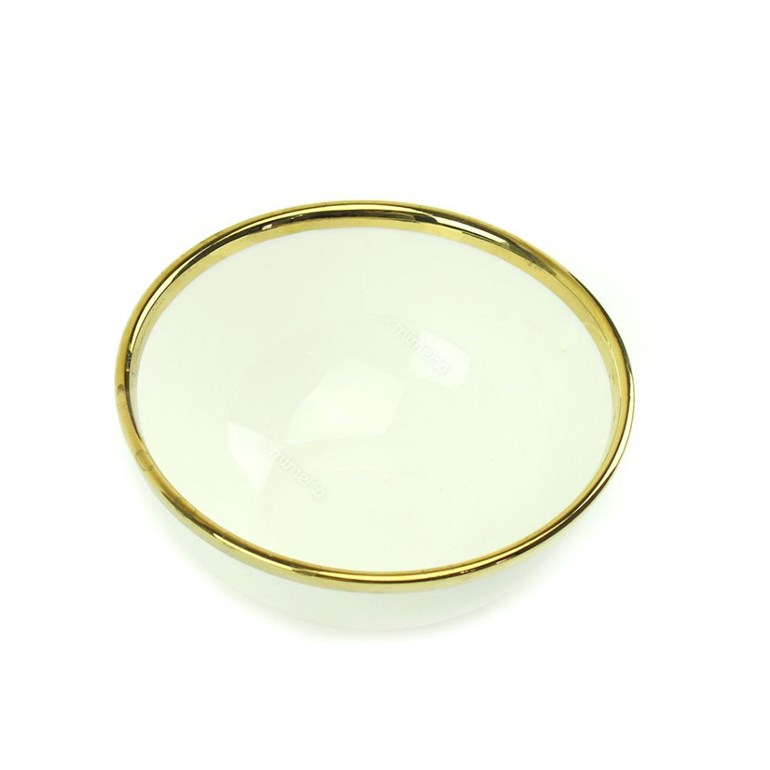 Bowl de Cerâmica Redondo Branco com Borda Dourada Grande