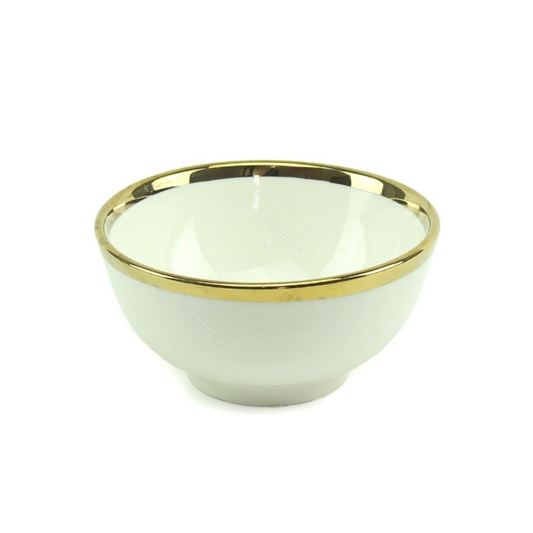 Bowl de Cerâmica Redondo Branco com Borda Dourada Pequeno