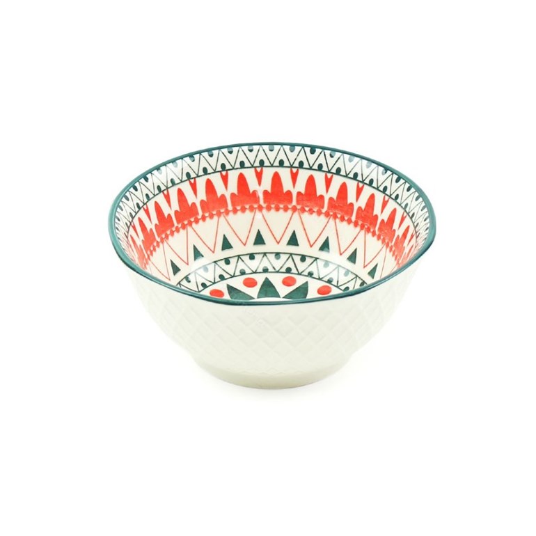 Bowl de Cerâmica Tribal Verde e Vermelho Pequeno