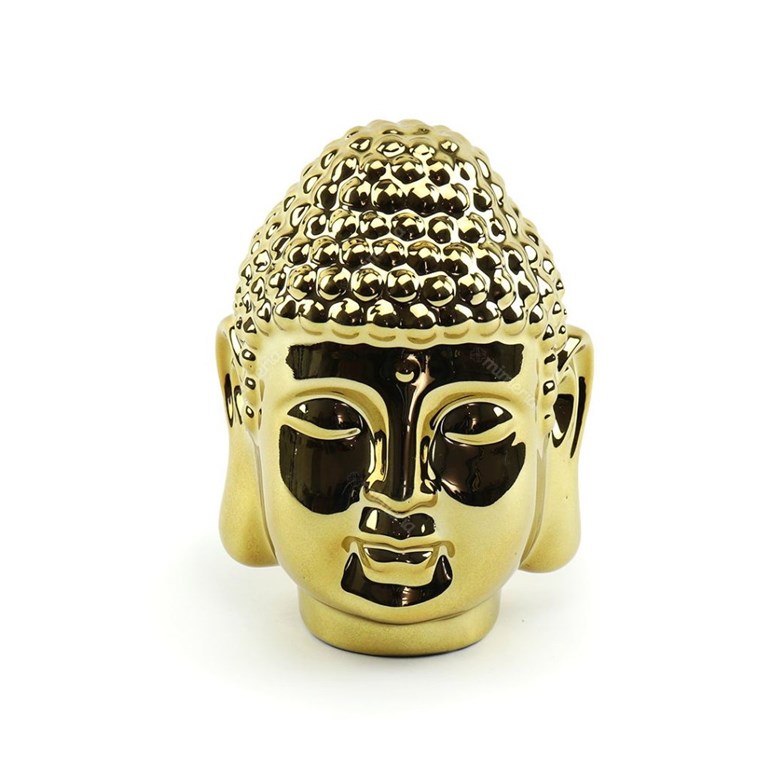 Cabeça de Buda Decorativo em Cerâmica Dourada