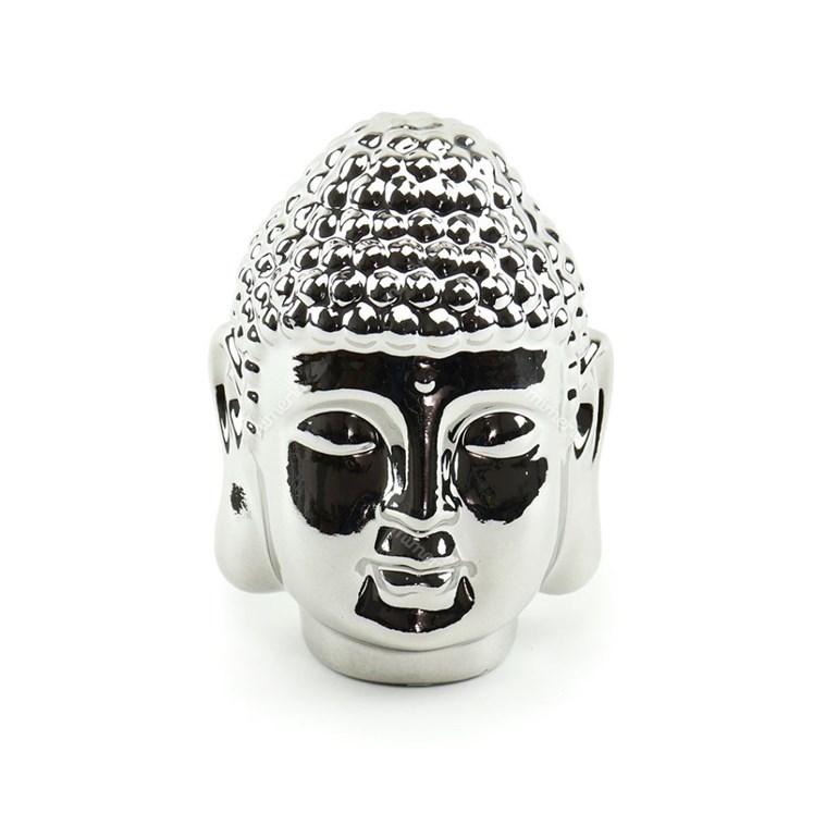 Cabeça de Buda Decorativo em Cerâmica Prata