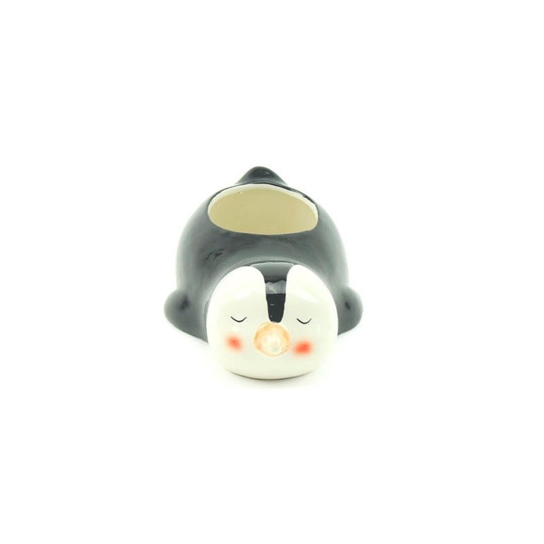 Cachepô em Porcelana Pinguim Deitado