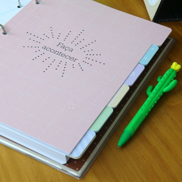 Caderno Argolado Fichário Cactos Bege