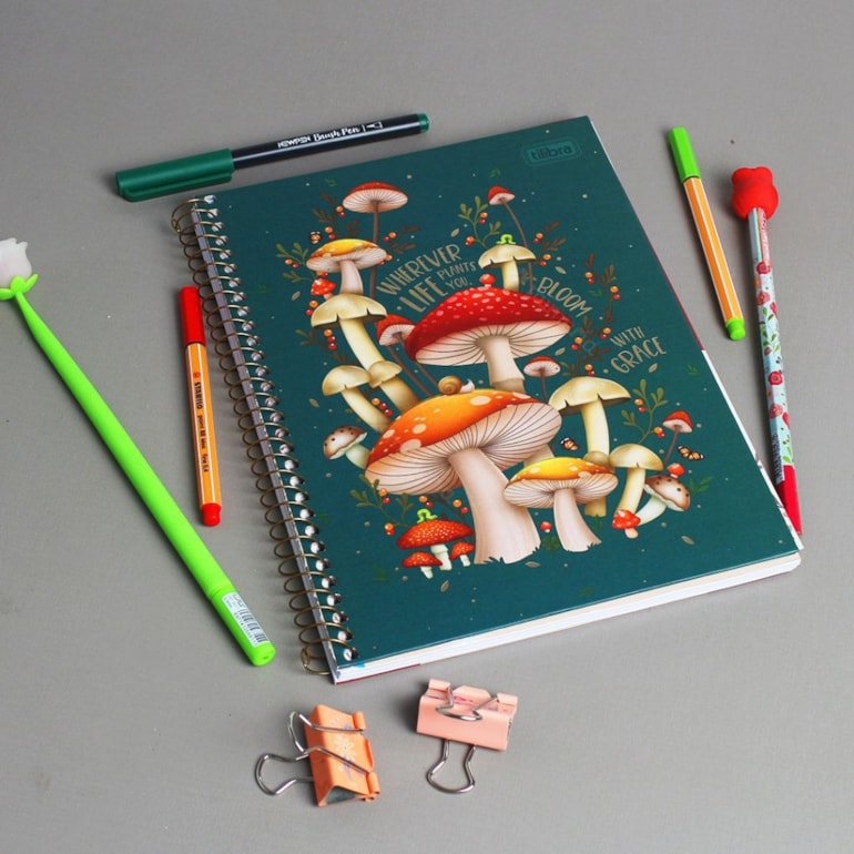 Caderno Colegial Loveland Cogumelo Verde 80 Folhas