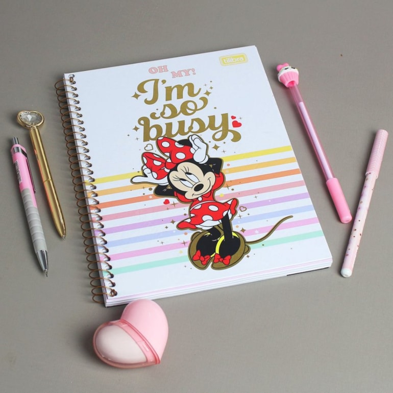 Caderno Colegial Minnie I'm So Busy Branco 80 Folhas