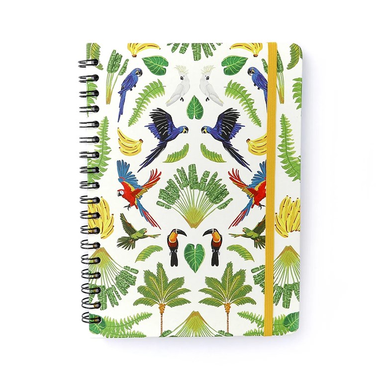 Caderno Colegial Pautado Pássaros Floresta Tropical Branco