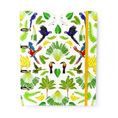 Caderno Criativo Argolado Pautado Pássaros Floresta Tropical Branco Grande