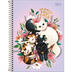 Caderno Universitário Cats Lilás 80 Folhas