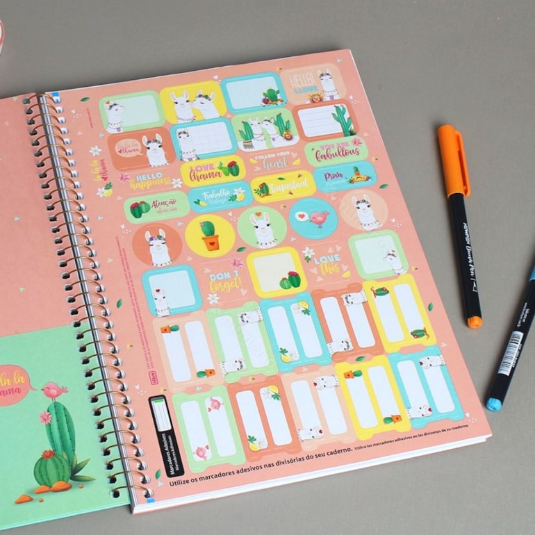 Caderno Universitário Hello Lhama Happiness 80 Folhas