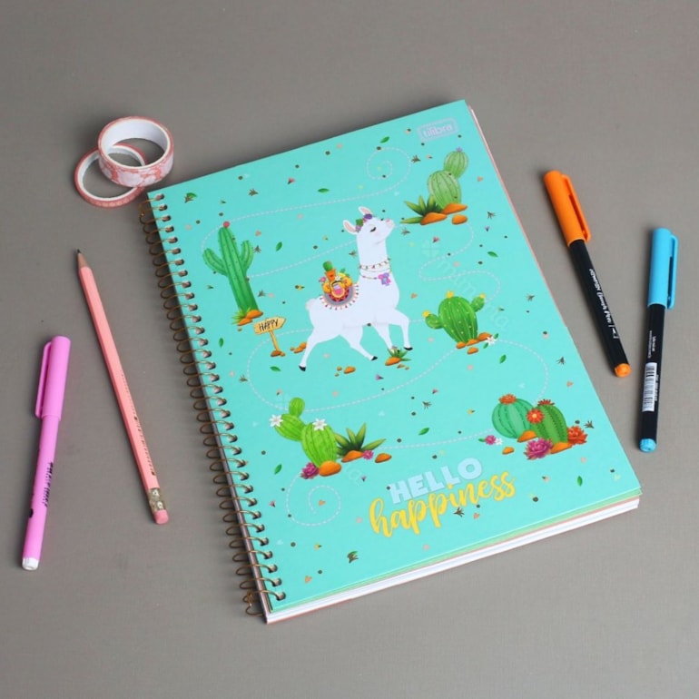 Caderno Universitário Hello Lhama Happiness 80 Folhas