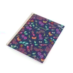 Caderno Universitário Le Vanille Floral Azul 80 Folhas