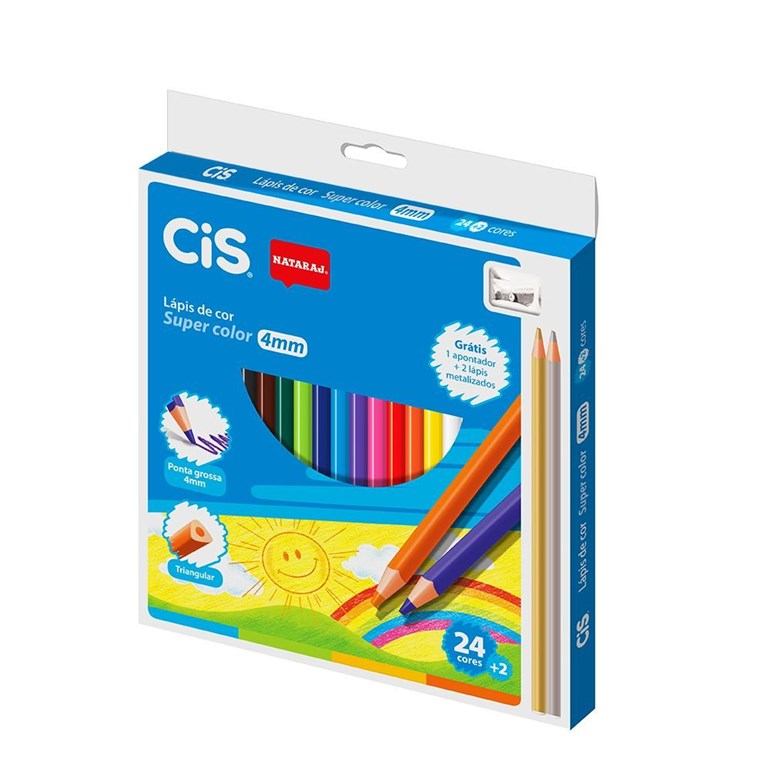 Caixa Lápis de Cor Supercolor com 24 Cores e 1 Apontador