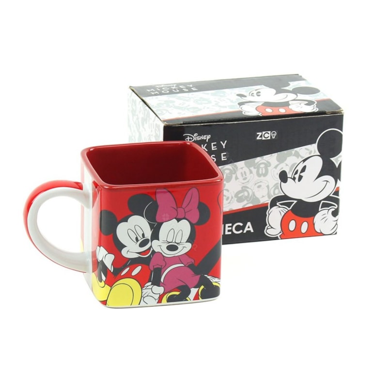 Caneca Cubo Decorativa Mickey e Minnie Namorados 300 ml