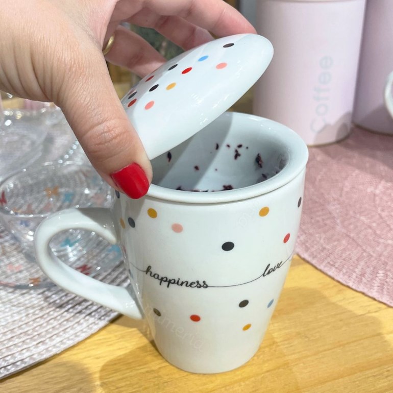 Caneca de Porcelana com Infusor para Chá Mini Dots