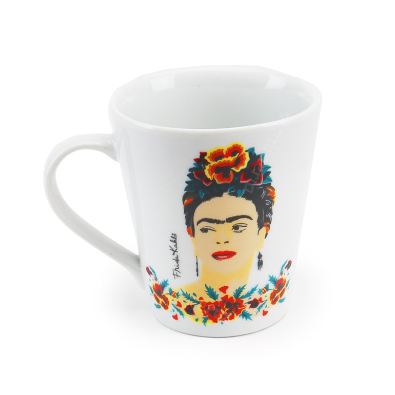 Caneca de Porcelana Frida Kahlo Face Floral Laranja