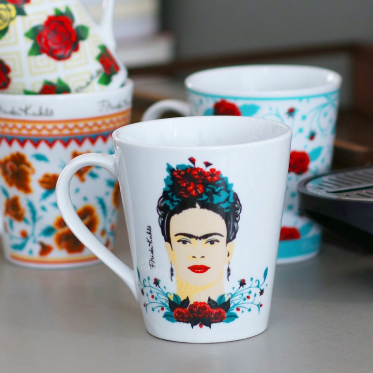 Caneca de Porcelana Frida Kahlo Face Floral Verde