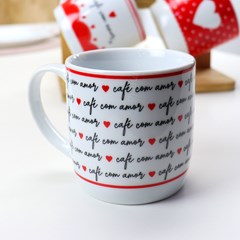 Caneca de Porcelana Love Vermelha Escrita Café com Amor