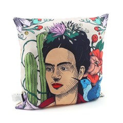 Capa de Almofada Frida Kahlo Cacto e Flor Colorida