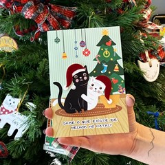 Cartão Artesanal Natal, Gatos com Gorro