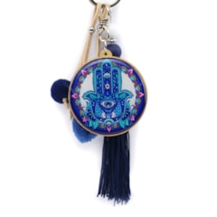 Chaveiro Resinado Hamsa Mão de Fátima Poder Azul