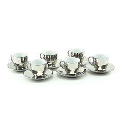 Conjunto 6 Xícaras para Café com Pires de Porcelana Luminus Prata