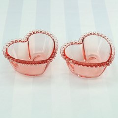 Conjunto de 2 Bowls Coração de Cristal de Chumbo Pearl Rosa Médios