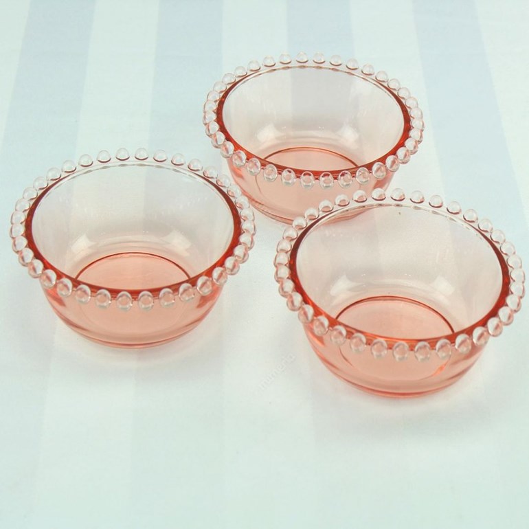 Conjunto de 3 Bowls de Cristal de Chumbo Pearl Rosa Médios