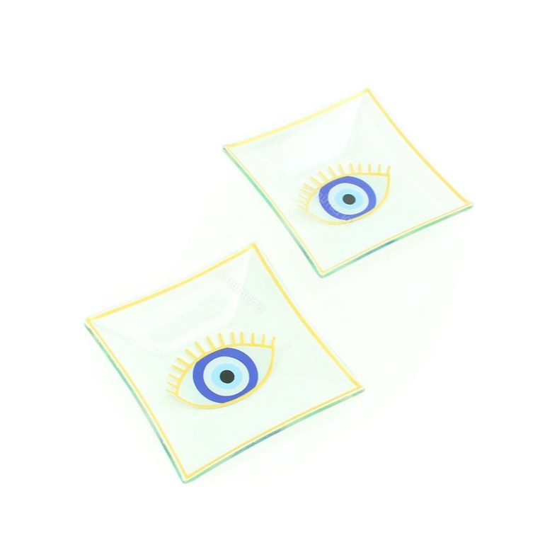 Conjunto de 3 Petisqueiras de Vidro Olho Grego