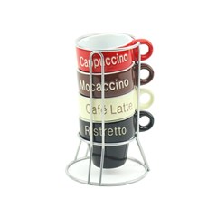 Conjunto de 4 Canecas de Café em Porcelana com Suporte Names Colorido 70 ml