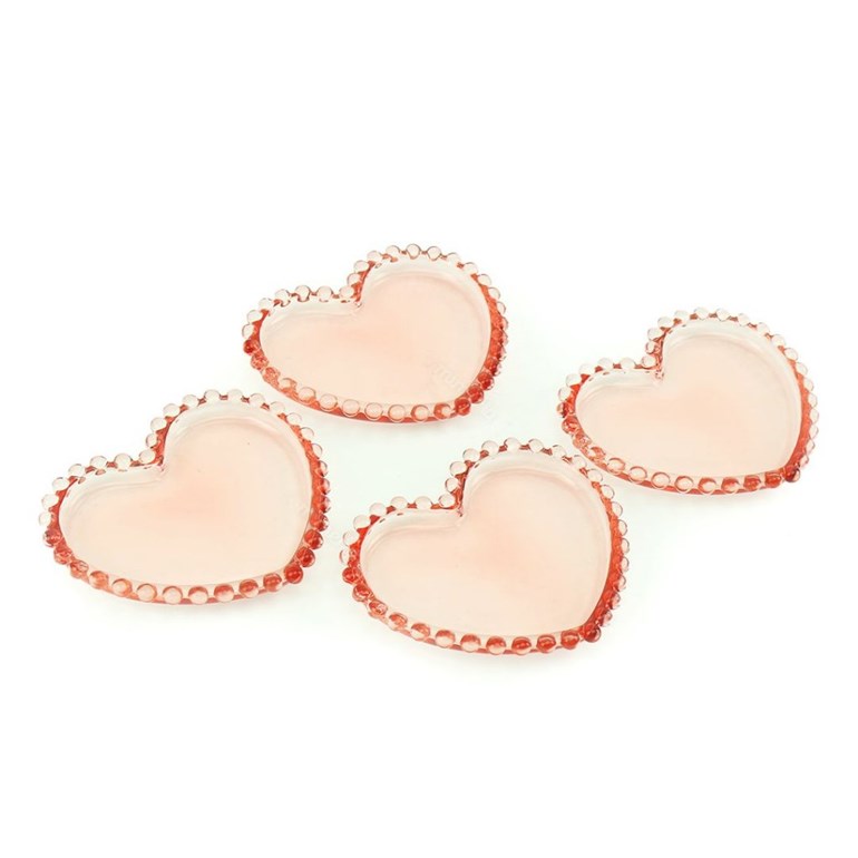 Conjunto de 4 Mini Pratos Coração de Cristal de Chumbo Pearl Rosa