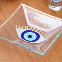 Conjunto de 4 Petisqueiras de Vidro Quadradas Olho Grego