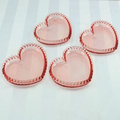 Conjunto de 4 Pratos Coração de Cristal de Chumbo Pearl Rosa Pequenos