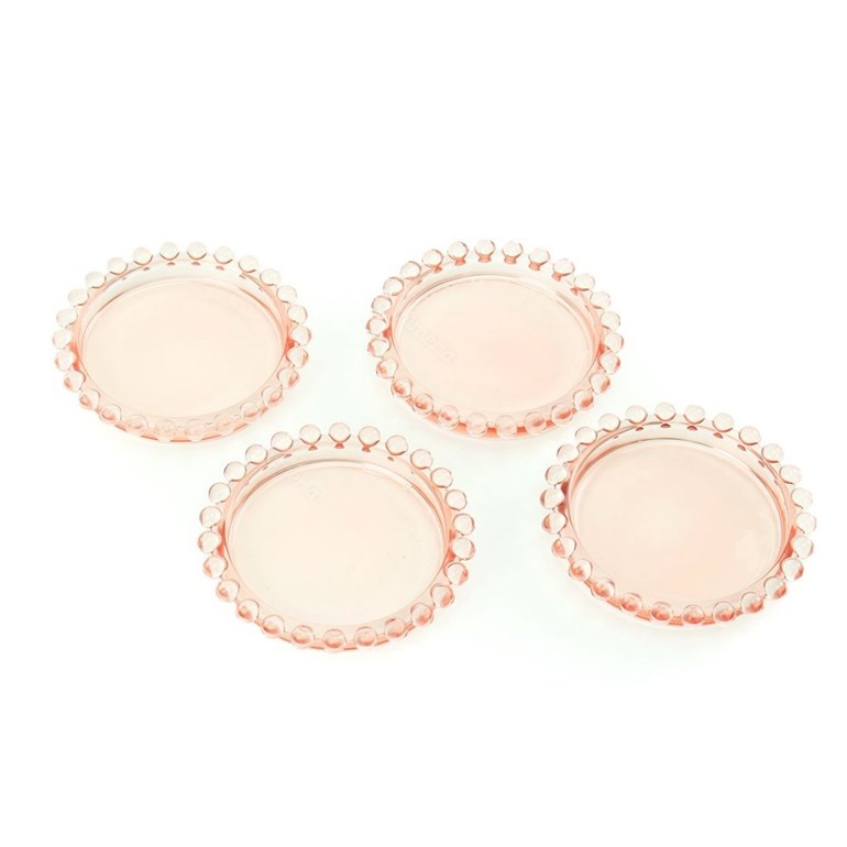 Conjunto de 4 Pratos de Cristal de Chumbo Pearl Rosa Pequenos