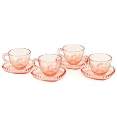 Conjunto de 4 Xícaras de Chá de Cristal com Pires Coração Pearl Rosa