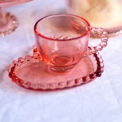 Conjunto de 4 Xícaras para Café de Cristal com Pires Coração Pearl Rosa