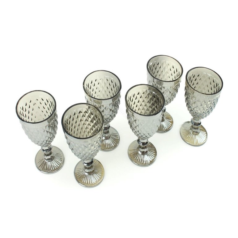 Conjunto de 6 Taças de Vidro para Bebidas Bico de Abacaxi Cinza Metalizado